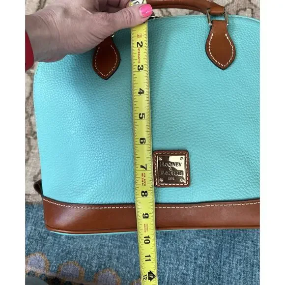 DOONEY & BOURKE Turquoise Pebble Leather Zip Top Domed Satchel Bag Purse - Picture 14 of 16
